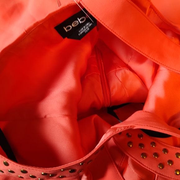 Bebe Hot Coral Romper shorts lined pockets NWT XS sleeveless - Picture 14 of 16